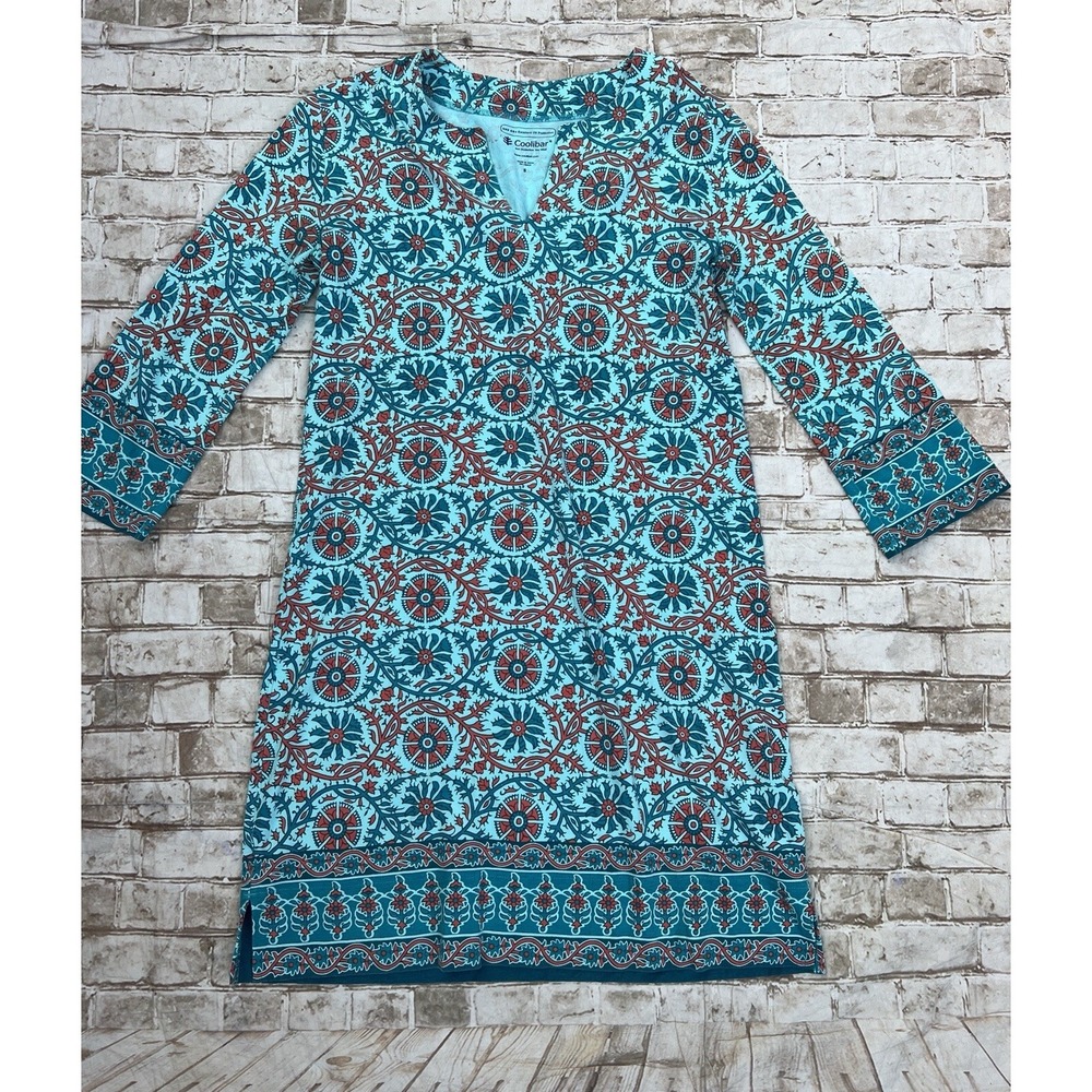 Coolibar S Sun Protection Oceanside‎ Tunic Dress Size S Stretch Turquoise UPF 50